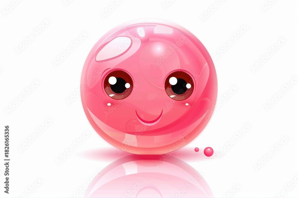 Fototapeta premium Pink kawaii bubble vector illustration Cartoon smile face happy design on transparent background