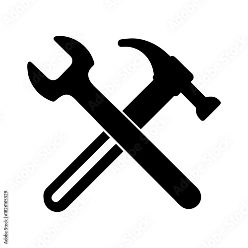 Hammer Wrench Crossed Tools Icon on White.