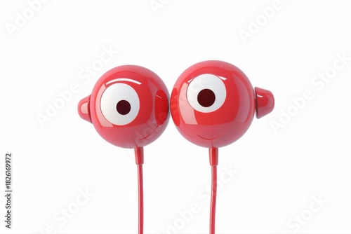 Red Eyeball Character Earbuds Headphones Cute Fun Gadget Audio Music Pods on transparent background
