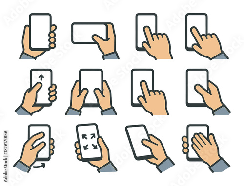 Hand gestures for smartphone interaction on brown background