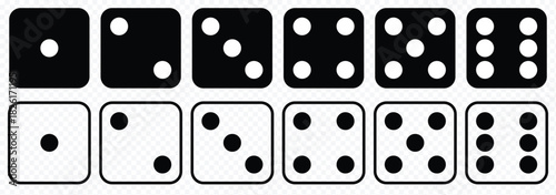 Dice icon set with all six faces in black color in outline style. Ludo game dice symbols in outline style. Set of six sides of a dice icon in black color. Dice icon concept vector illustration. eps 10