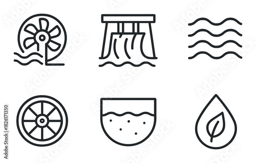 Set of eco-friendly water and energy icons for sustainability concepts