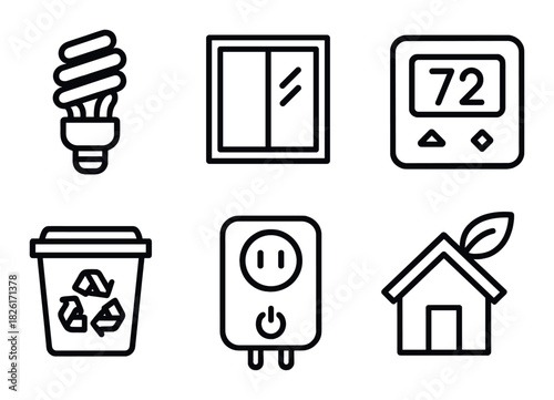Eco-friendly smart home icons displaying energy-saving features