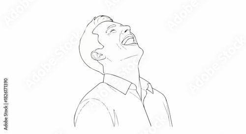 Simple line art illustration of a man laughing out loud.