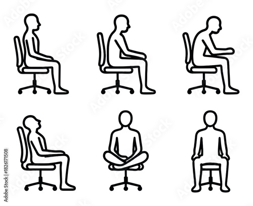 Silhouette illustrations of different seated postures