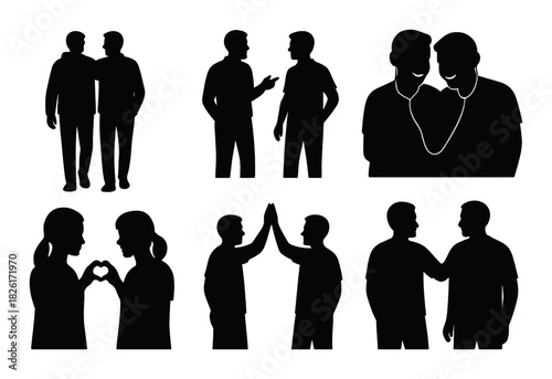 Silhouettes of human connection in diverse interactions
