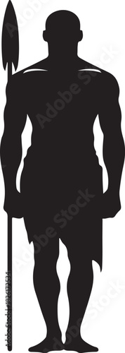Silhouette of an aboriginal warrior standing with a spear. The image captures the strength and cultural significance of the figure.