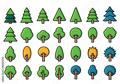 Forest Variety Diverse Tree Vector Icon Collection for Design Projects
