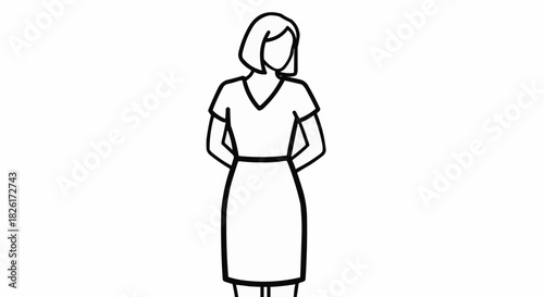Minimalist Line Art Drawing of a Woman Standing with Hands Behind Her Back.