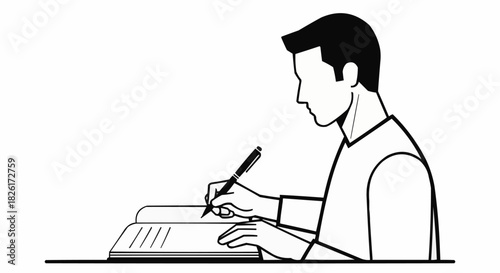 Man Writing in a Notebook.