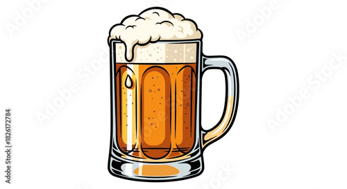 Frothy Beer Mug: Refreshing and Delicious Drink with a Clean Vector Design Style