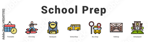 School Prep Modern and clean web banner illustration featuring thematic icons for visual communication