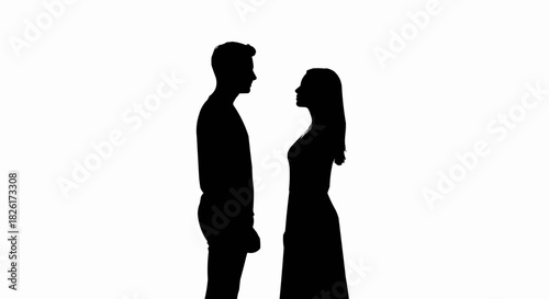 Silhouette of a man and woman standing face to face.