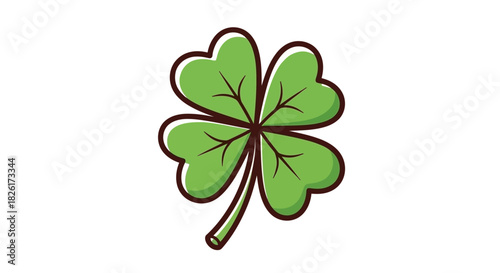 Iconic green four-leaf clover illustration, a universal emblem of good luck and natural abundance, perfect for celebrating traditions and auspicious moments and designs
