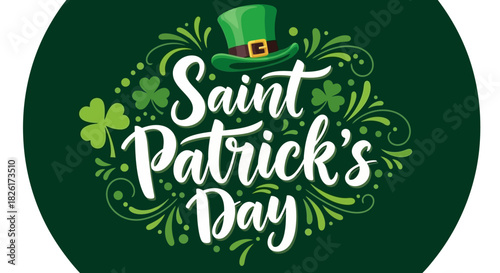 Festive Saint Patrick's Day Vector Design with a Green Hat and Shamrock Accents