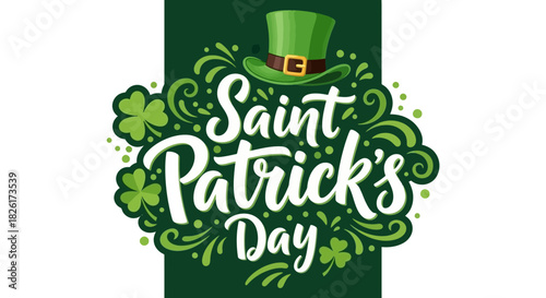 Festive Saint Patrick's Day Vector Graphic: Irish Celebration, Leprechaun Hat, Clover