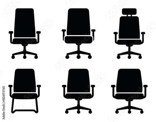 Silhouetted office chairs collection on gradient background
