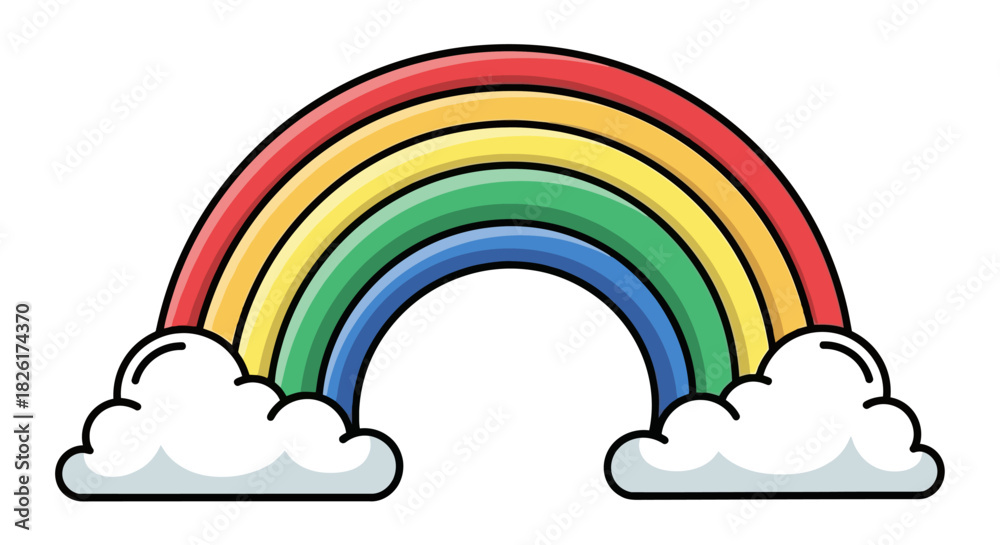 Naklejka premium Colorful Rainbow Illustration A Vibrant Arc in the Sky with Clouds