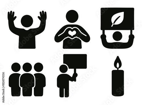 Minimalist icons for peaceful protest and environmental awareness