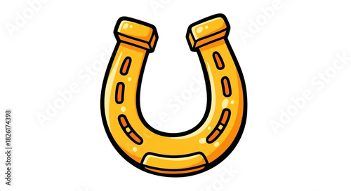 A detailed illustration of a golden horseshoe, a symbol of good luck, rendered in a cartoonish style
