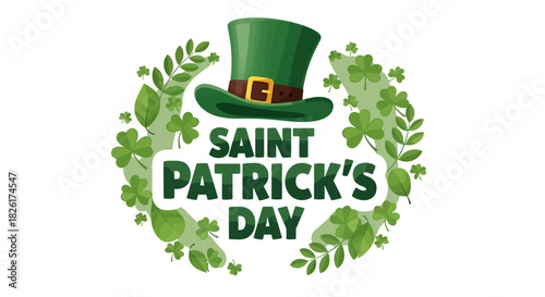 Saint Patrick's Day Celebration Green Hat with Clover Wreath and Festive Text