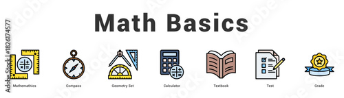 Math Basics Modern and clean web banner illustration featuring thematic icons for visual communication