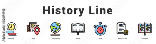 History Line Modern and clean web banner illustration featuring thematic icons for visual communication