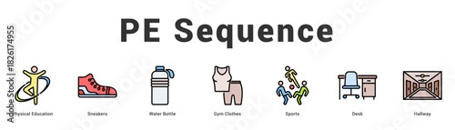 PE Sequence Modern and clean web banner illustration featuring thematic icons for visual communication