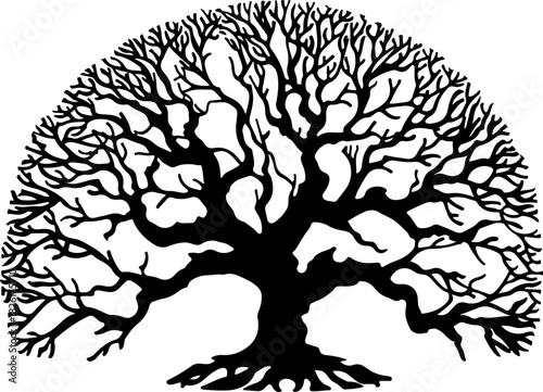 Stylized silhouette of a vibrant tree of life with sprawling branches isolated on white background, Vector