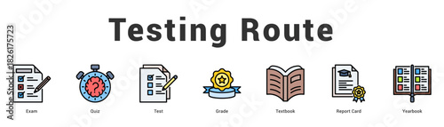 Testing Route Modern and clean web banner illustration featuring thematic icons for visual communication