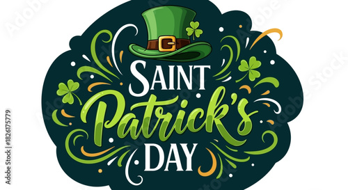 Saint Patrick's Day Illustration with Green Hat and Clover