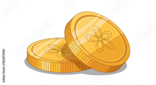 Two gold coins, one partially behind the other, casting a shadow on a white background