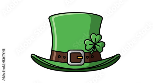 Charming green top hat with a lucky three-leaf clover, symbolizing good fortune and festive celebrations, a perfect icon for cultural events