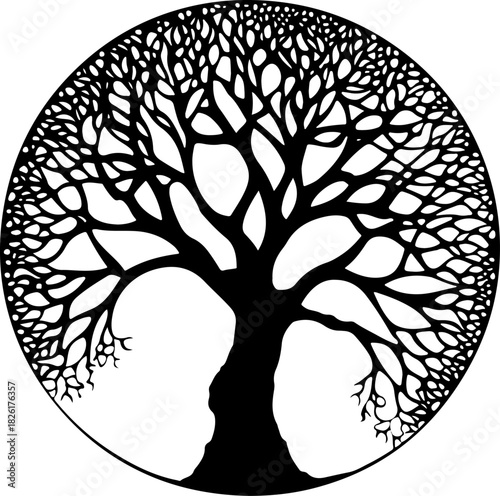 Intricate circular tree of life design symbolizing growth and connection isolated on white background, Vector