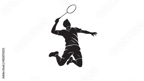 Badminton Player Jump Smash Silhouette Vector Illustration