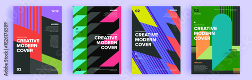Modern abstract covers set, minimal covers design. Colorful geometric background, vector illustration.