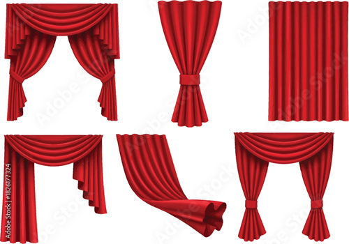 Collection of elegant red drapery and luxurious curtains in various styles