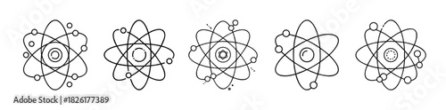 Set of classic black and white atomic models, scientific diagram