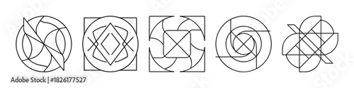 Set of abstract geometric line art patterns vector illustration