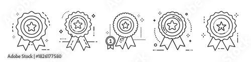Achievement award badge vector icon set with ribbons and stars