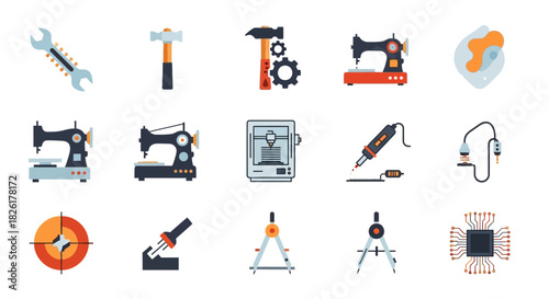 Collection of Tools and Technology Icons for Crafting and Industry.