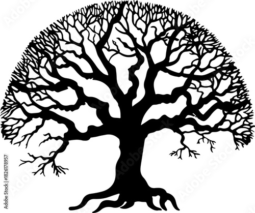Stylized black tree of life silhouette against white background isolated on white background, Vector