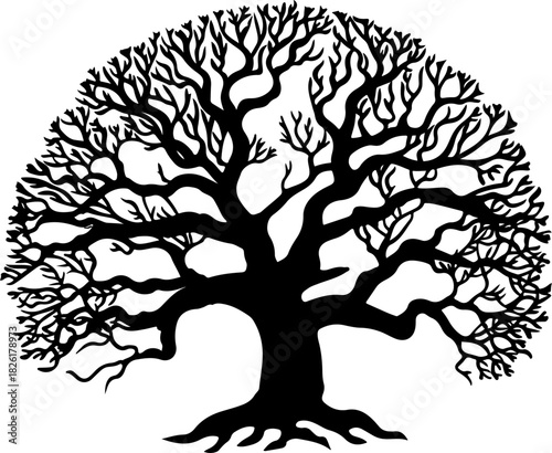 Stylized black tree of life silhouette isolated on white background isolated on white background, Vector
