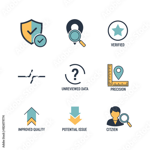 Data and Information Icons Representing Various Concepts.