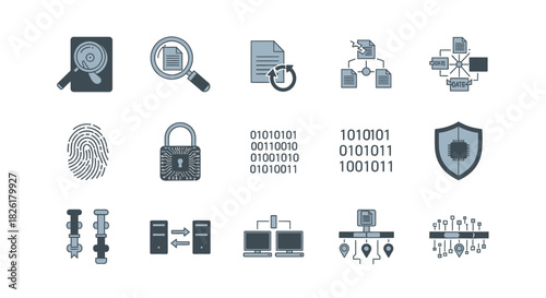 Data Security and Privacy Icons - Digital Protection Concepts.