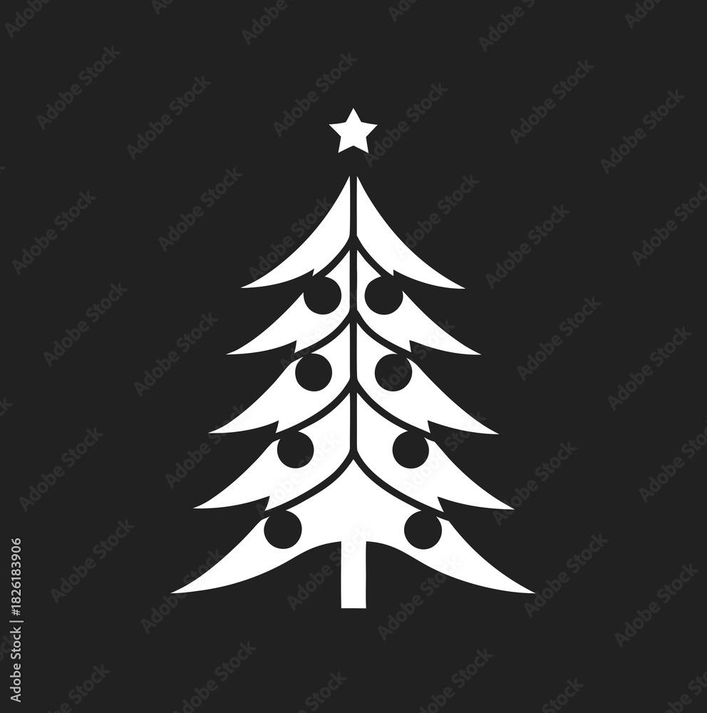 Fototapeta premium Christmas tree vector icon on black background, ideal for holiday graphics, festive branding, winter greeting cards, and modern seasonal designs. Clean, simple, and perfect for digital use.