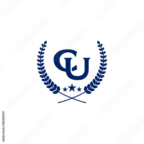 Classic academic crest with CU letter monogram, laurel wreath, and stars. An elegant emblem representing honor, achievement, and education