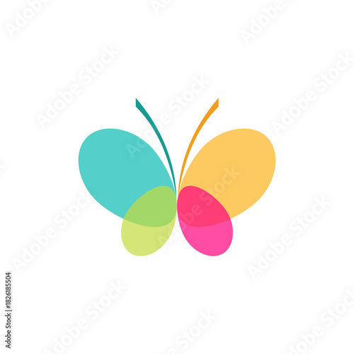 Stylized butterfly graphic with colorful wings, a simple and elegant symbol for beauty, wellness, and freedom