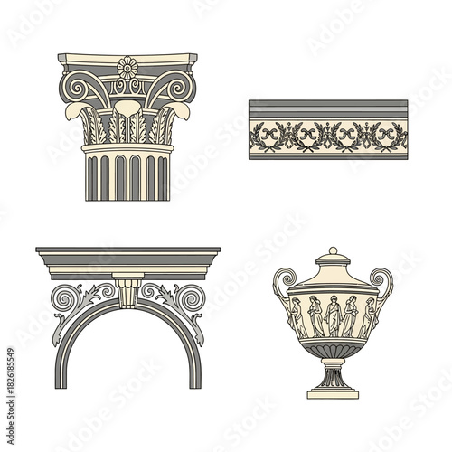 Set of Classical Greek and Roman Architectural Elements.