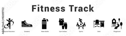 Fitness Track Modern and clean web banner illustration featuring thematic icons for visual communication